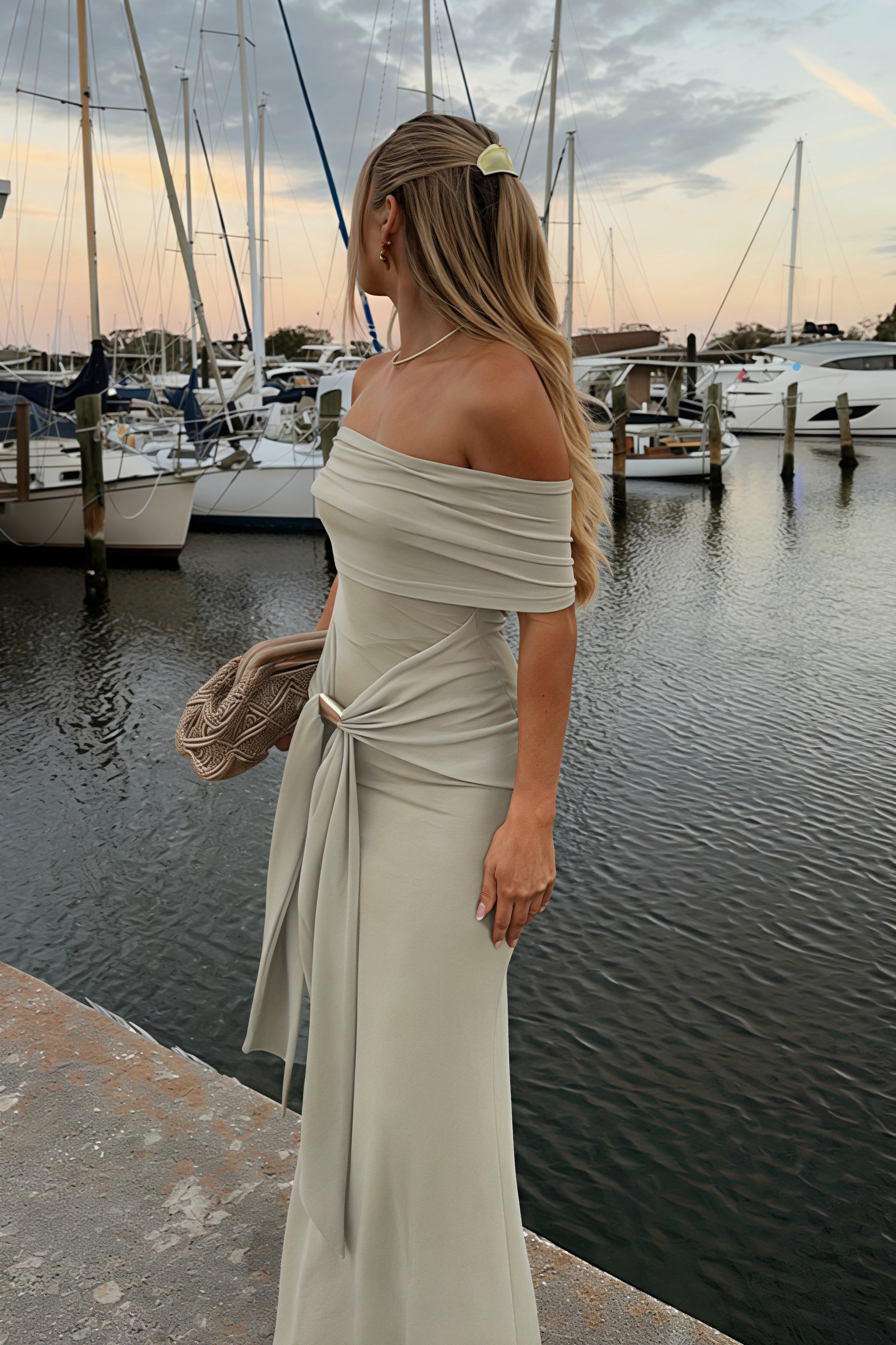 Off Shoulder Tie Strap Bodycon Maxi Dress image 2