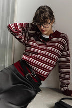 Vintage Striped Knit Polo Sweater image 27