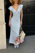 Ruffled Knit Backless V-Neck Boho Dress image 1