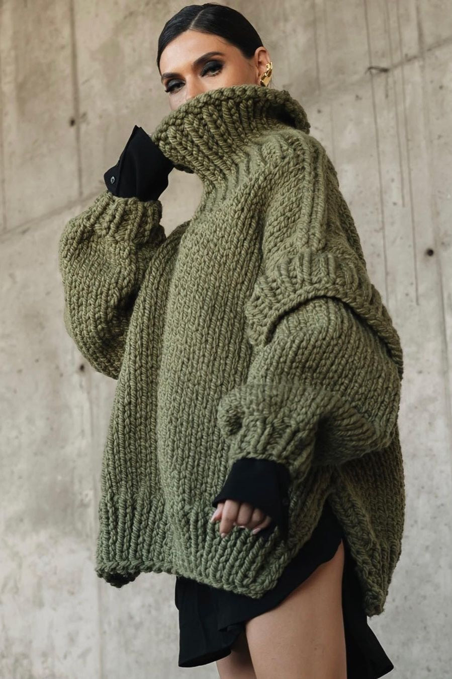 Solid Patchwork Chunky Fluffy Turtleneck Sweater image 13