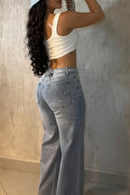 Sexy Rhinestone Belt High Waist Straight Jeans image 4