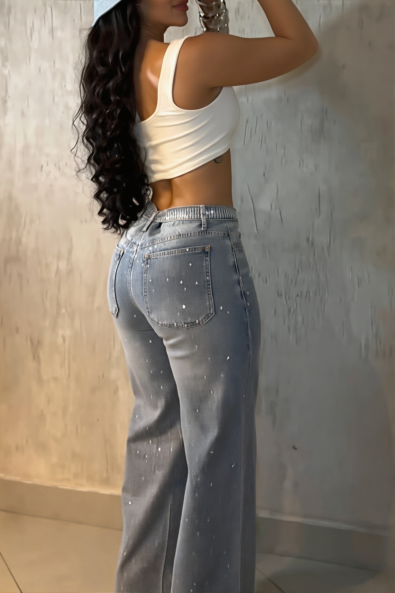 Sexy Rhinestone Belt High Waist Straight Jeans image 4