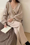 Loose Belted Knit Cardigan Wide-Leg Pants Two Piece Set image 3