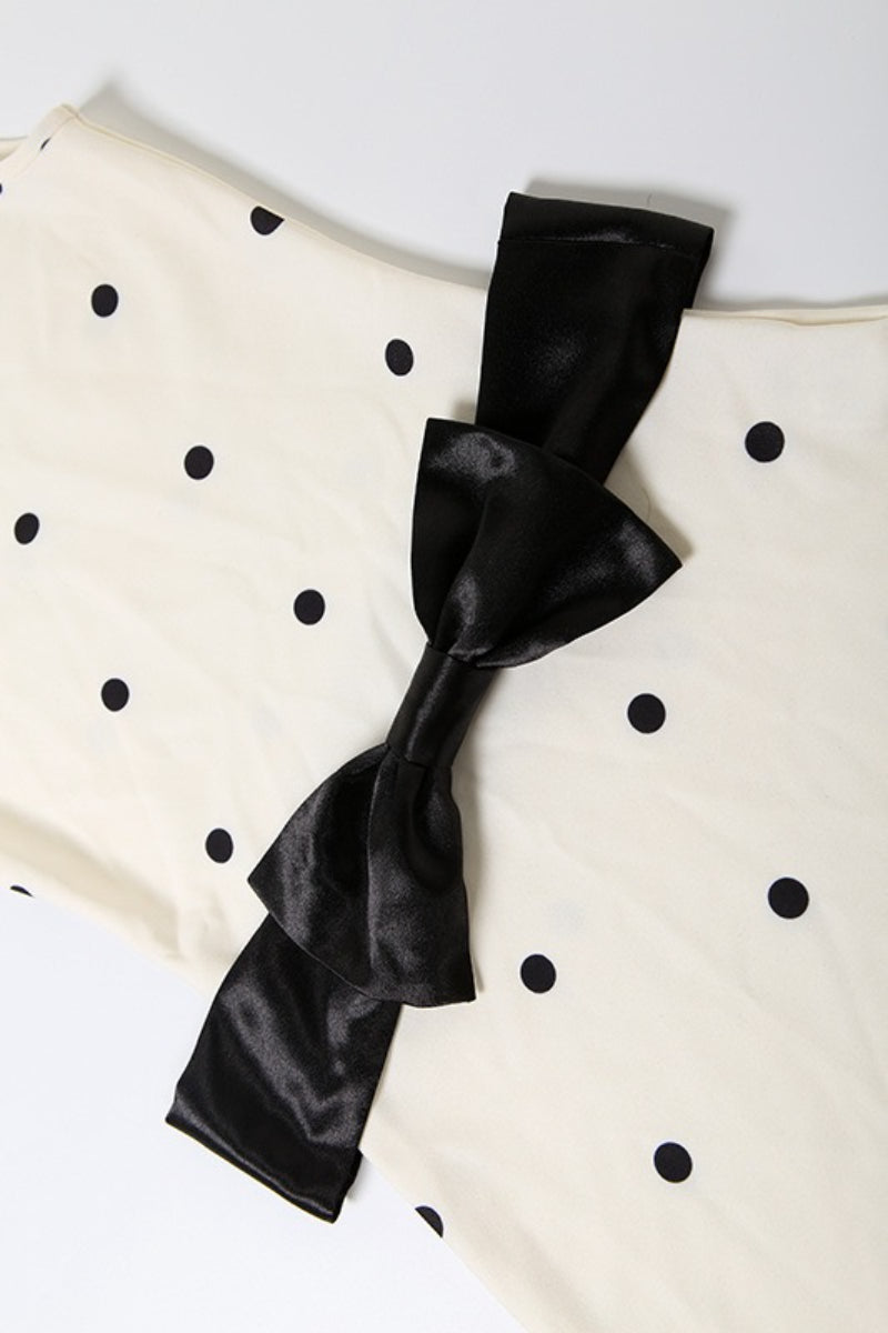 Crew Neck Waist Cinched Color Block Polka Dot Bow Mini Dress image 8