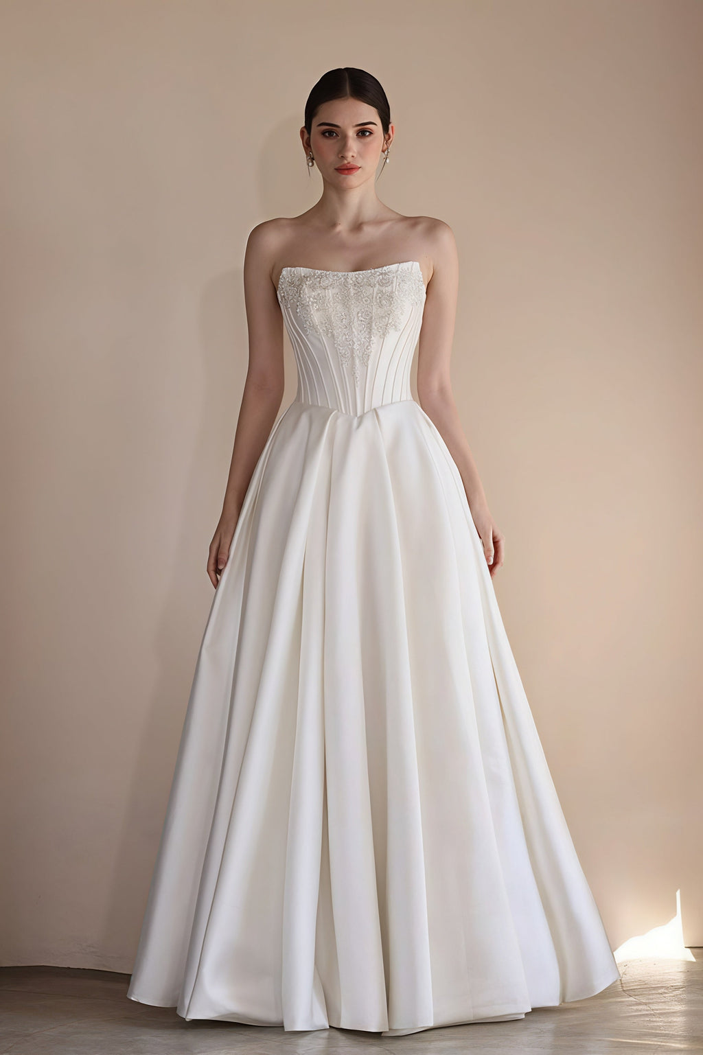 Strapless Boning Rhinestone Satin Wedding Dress image 6