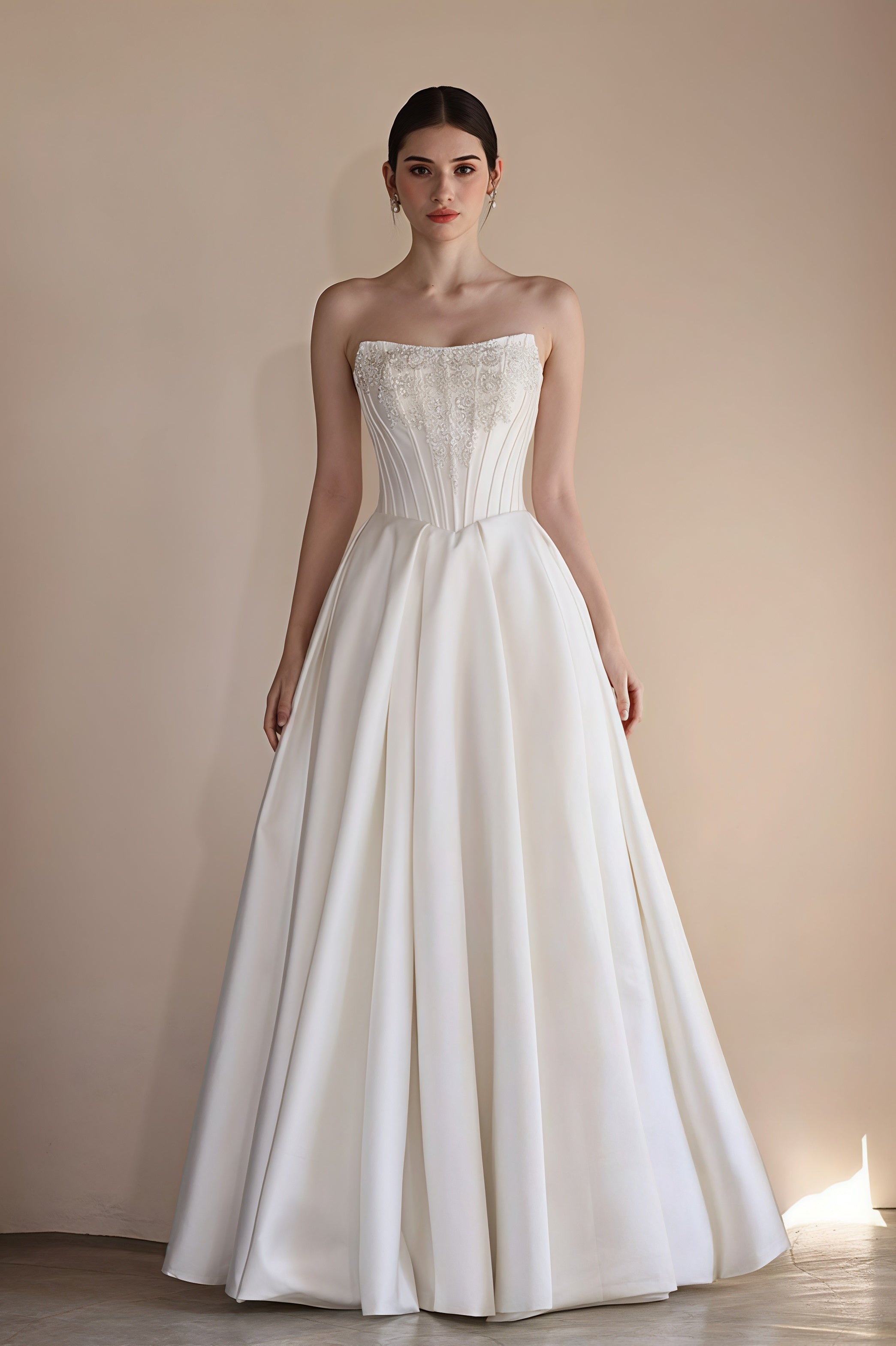 Strapless Boning Rhinestone Satin Wedding Dress image 6