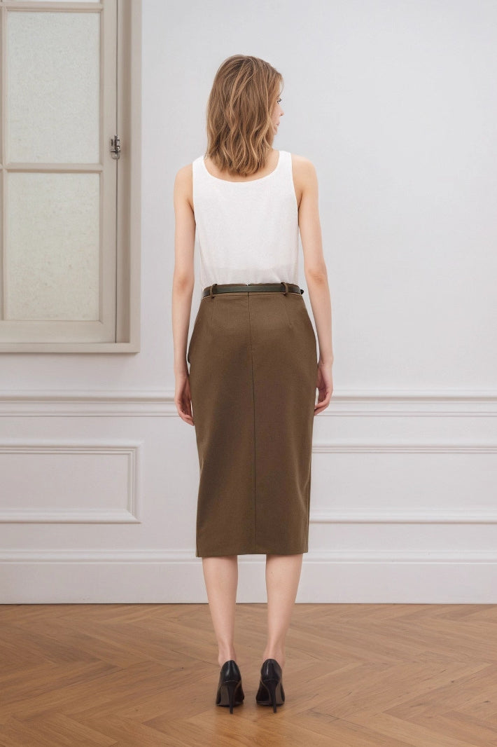 High Waist Split A-Line Midi Skirt image 4