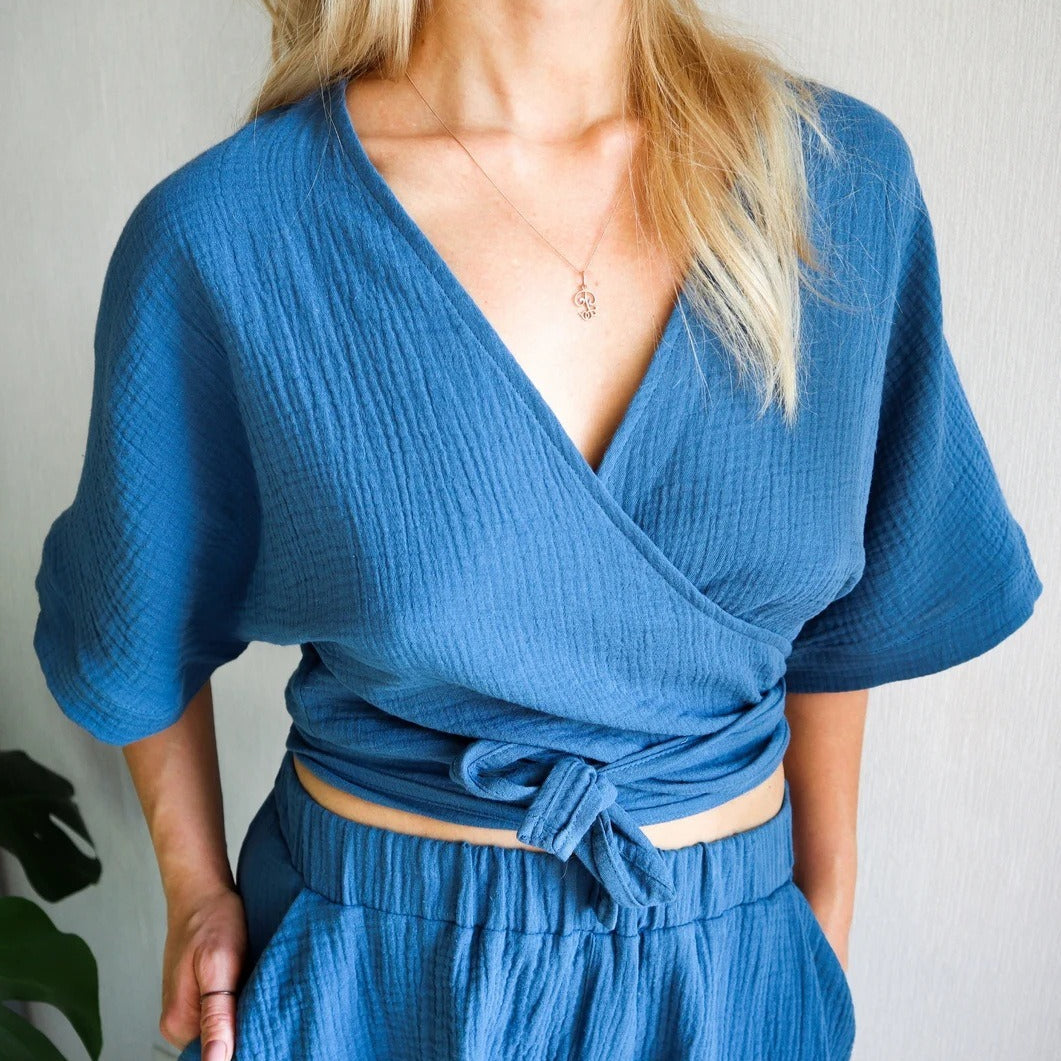 Minimalist Solid Cotton Tie Side Blouse image 3