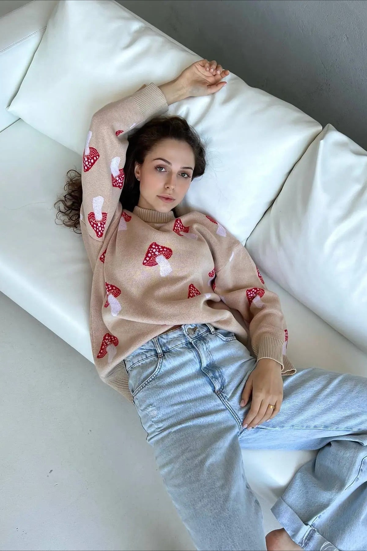Mushroom Jacquard Knit Sweater image 2