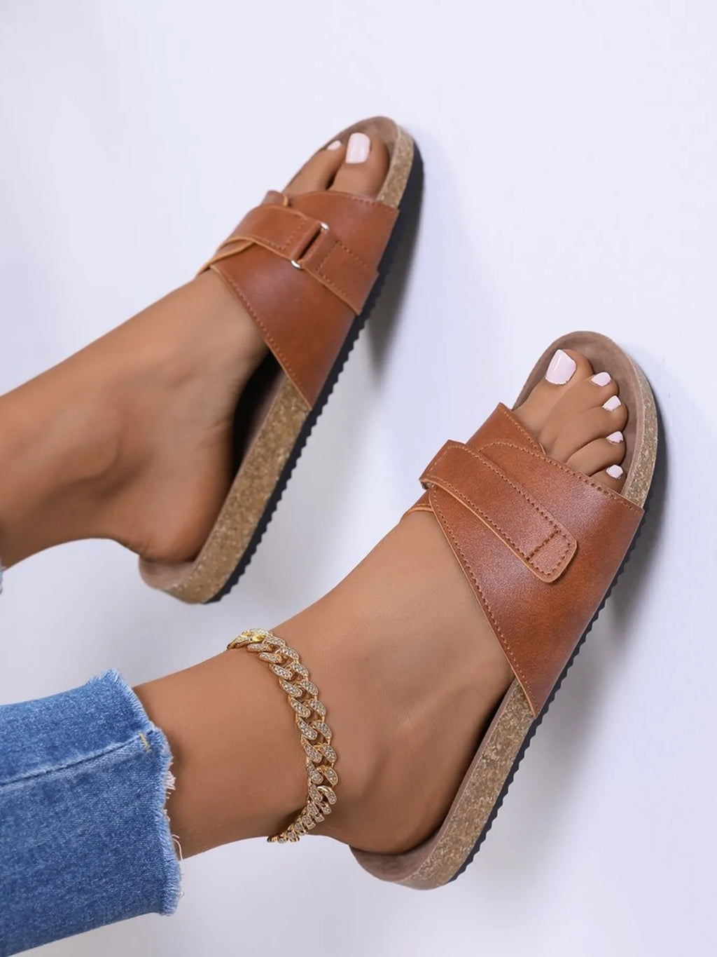 Alba Flat Sandals detail view styled for Avrienne