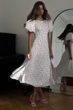 Backless Puff Sleeve Round Neck Split Maxi Floral Dress image 3