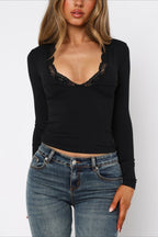 Chic Solid V Neck Lace Slim Blouse image 10