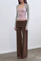 Solid Knit Foldover Waist Flowy Pants image 2