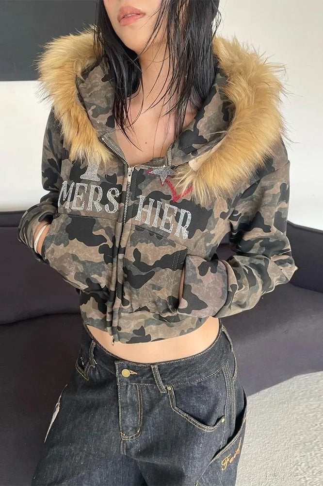 Camo Embroidered Zip Hoodie image 1