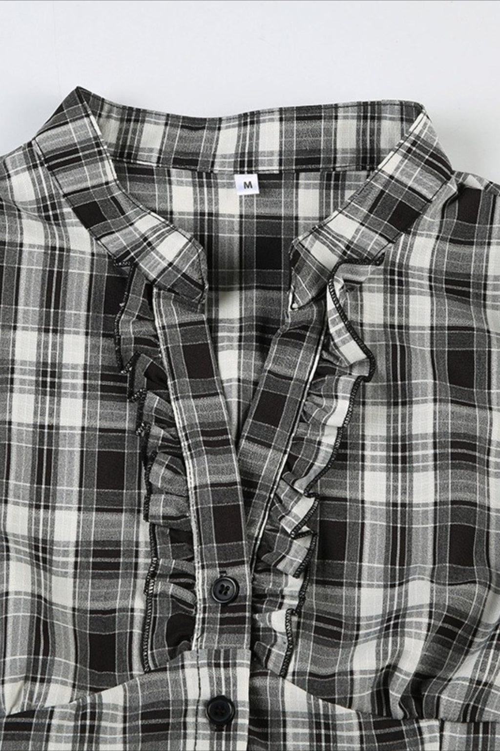 British Plaid Ruffled V Neck Puff Sleeve Blouse image 10