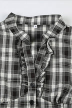 British Plaid Ruffled V Neck Puff Sleeve Blouse image 10