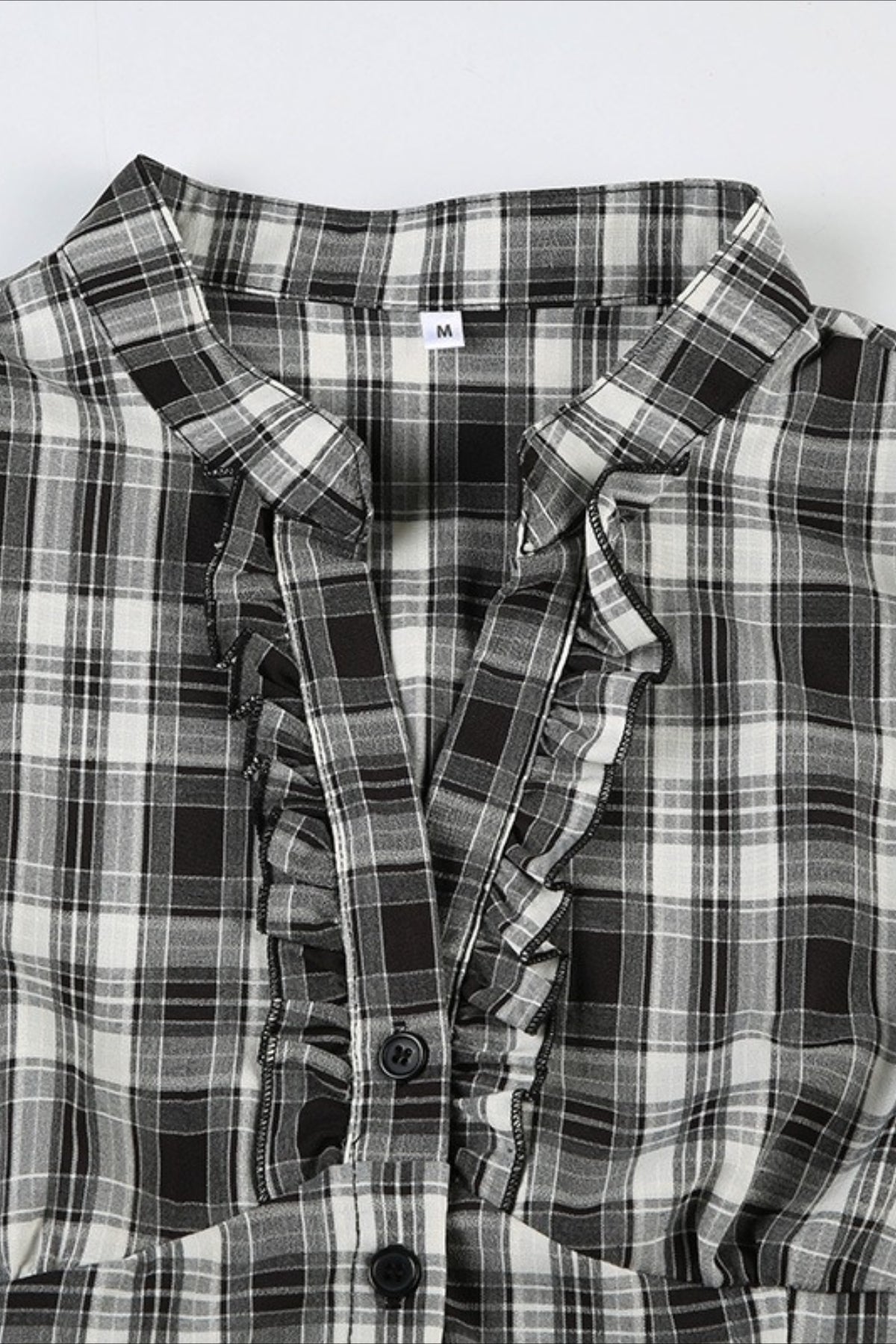 British Plaid Ruffled V Neck Puff Sleeve Blouse image 10