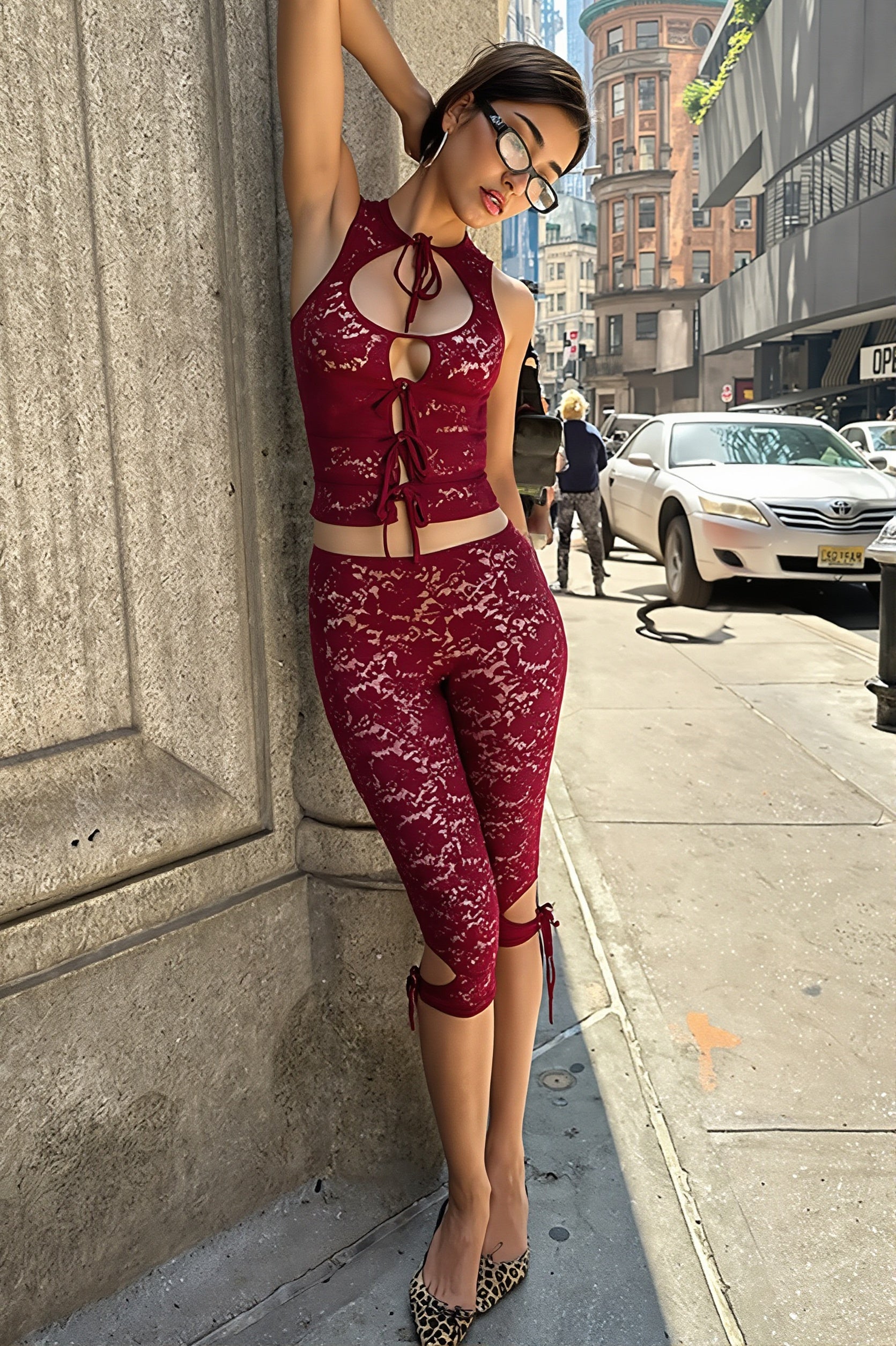 Sexy Cutout Lace Tie Two Piece Set image 7