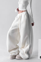Sporty Plush Wide-Leg Striped Pants image 1