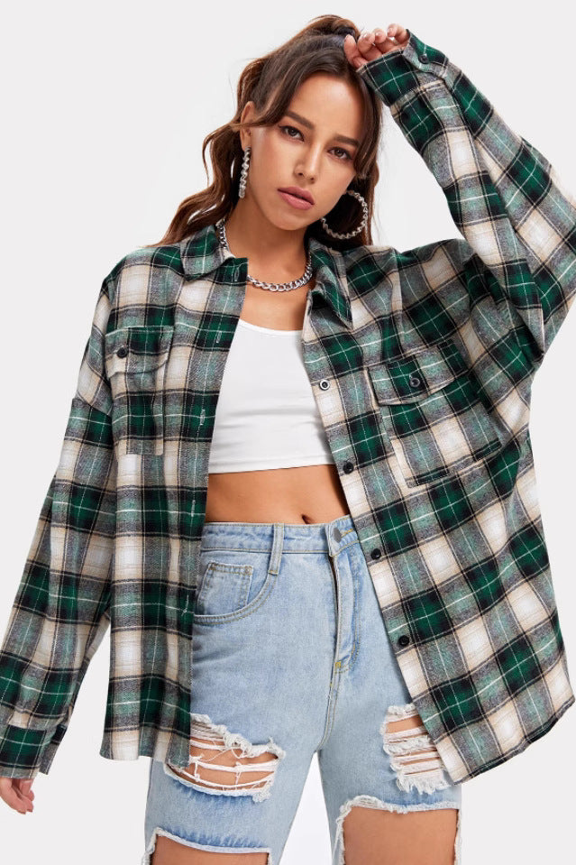 Plaid Stand Collar Button Shirt  Blouse image 1