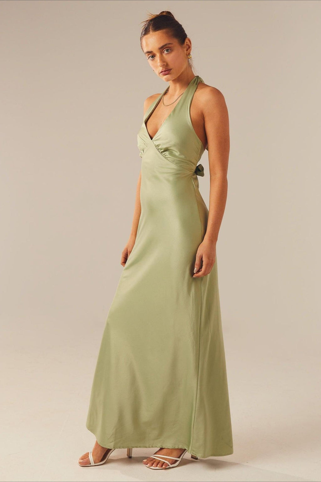Elegant Solid V Neck Slim Maxi Dress image 6