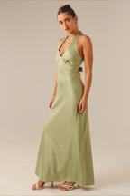 Elegant Solid V Neck Slim Maxi Dress image 6