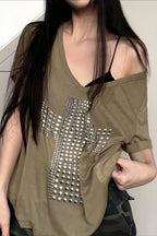 Y2K Copper Cross Print Loose T-Shirt image 3