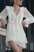 Ruffled Tie V Neck Long Sleeve A Line Mini Dress image 1