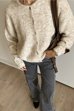 Soft Gray Vintage Shell-Button Knit Cardigan image 9