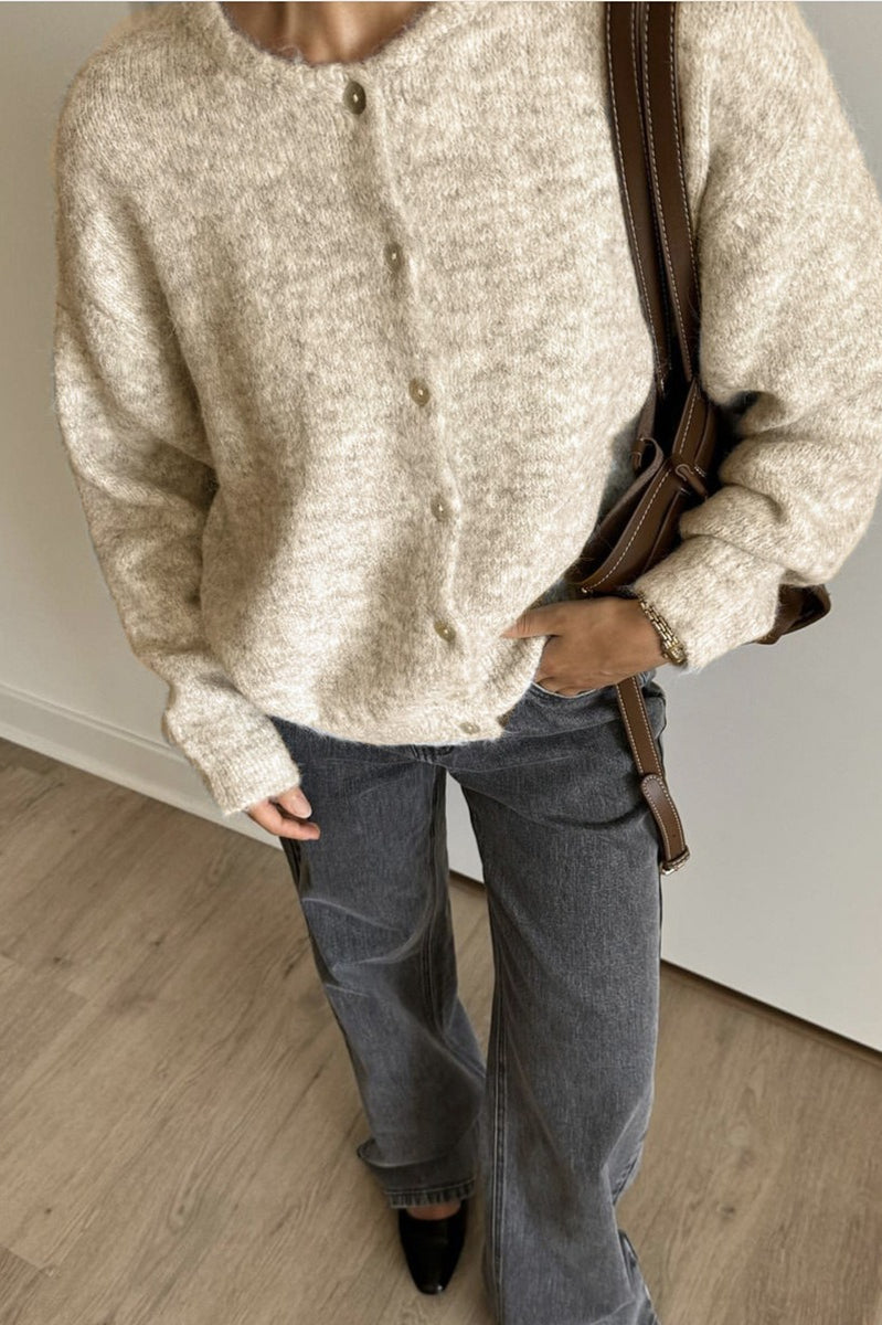 Soft Gray Vintage Shell-Button Knit Cardigan image 9