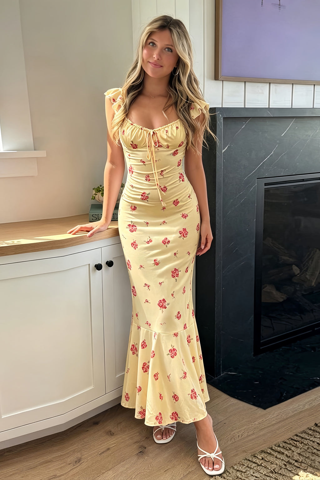 Floral Square Cap Sleeve Maxi Dress image 5