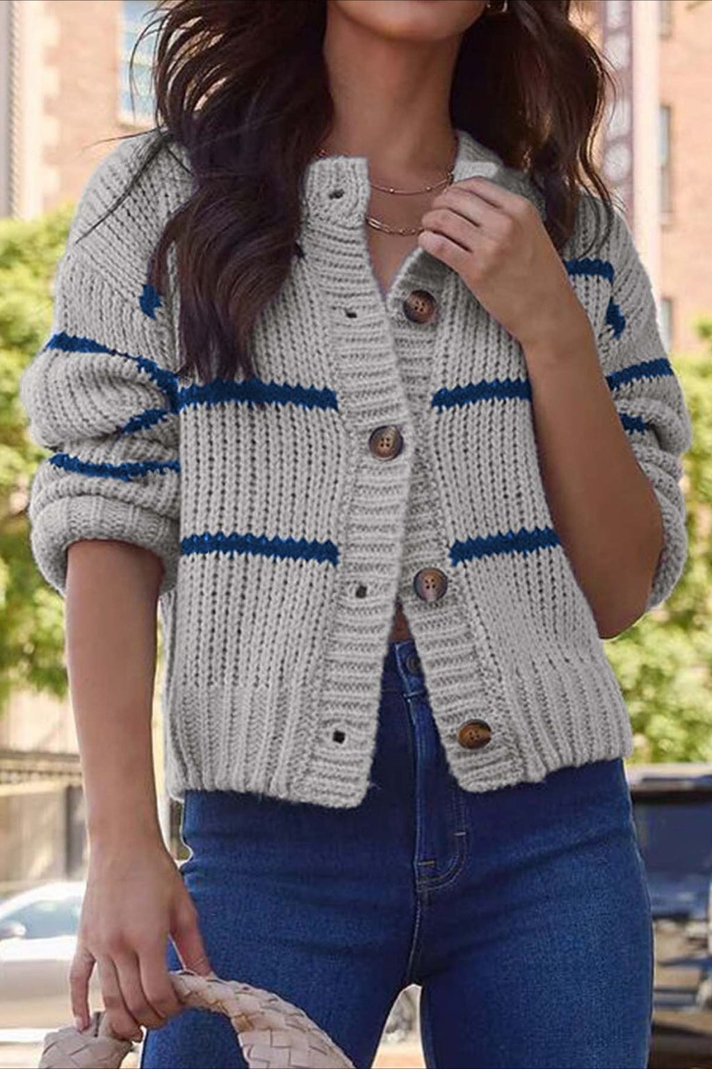 Chic Striped Relaxed Long Sleeve Knit Cardigan image 4