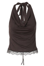 Lace Spliced Cowl Neck Tie Halter Top image 4