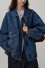 Stand Collar Washed Denim Utility Jacket image 3