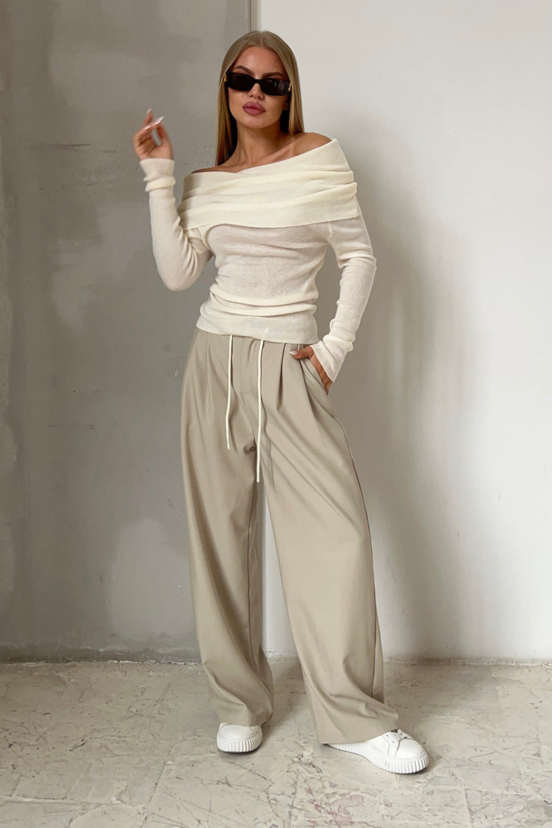 Off-Shoulder Fitted Crew Neck Knit Sweater image 3
