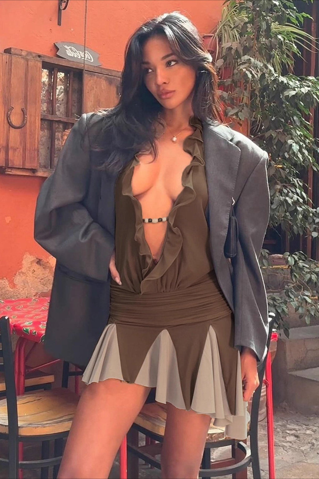 Wasteland Deep V Ruffle Halter Mini Dress image 5