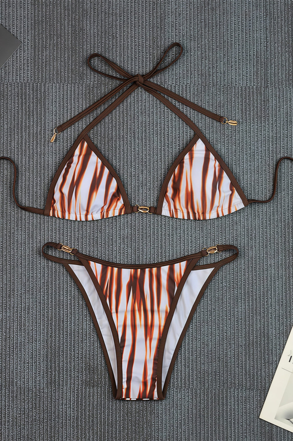 Chic Striped Print Tie Back High Waist Bikini Sets image 5