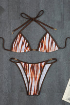 Chic Striped Print Tie Back High Waist Bikini Sets image 5