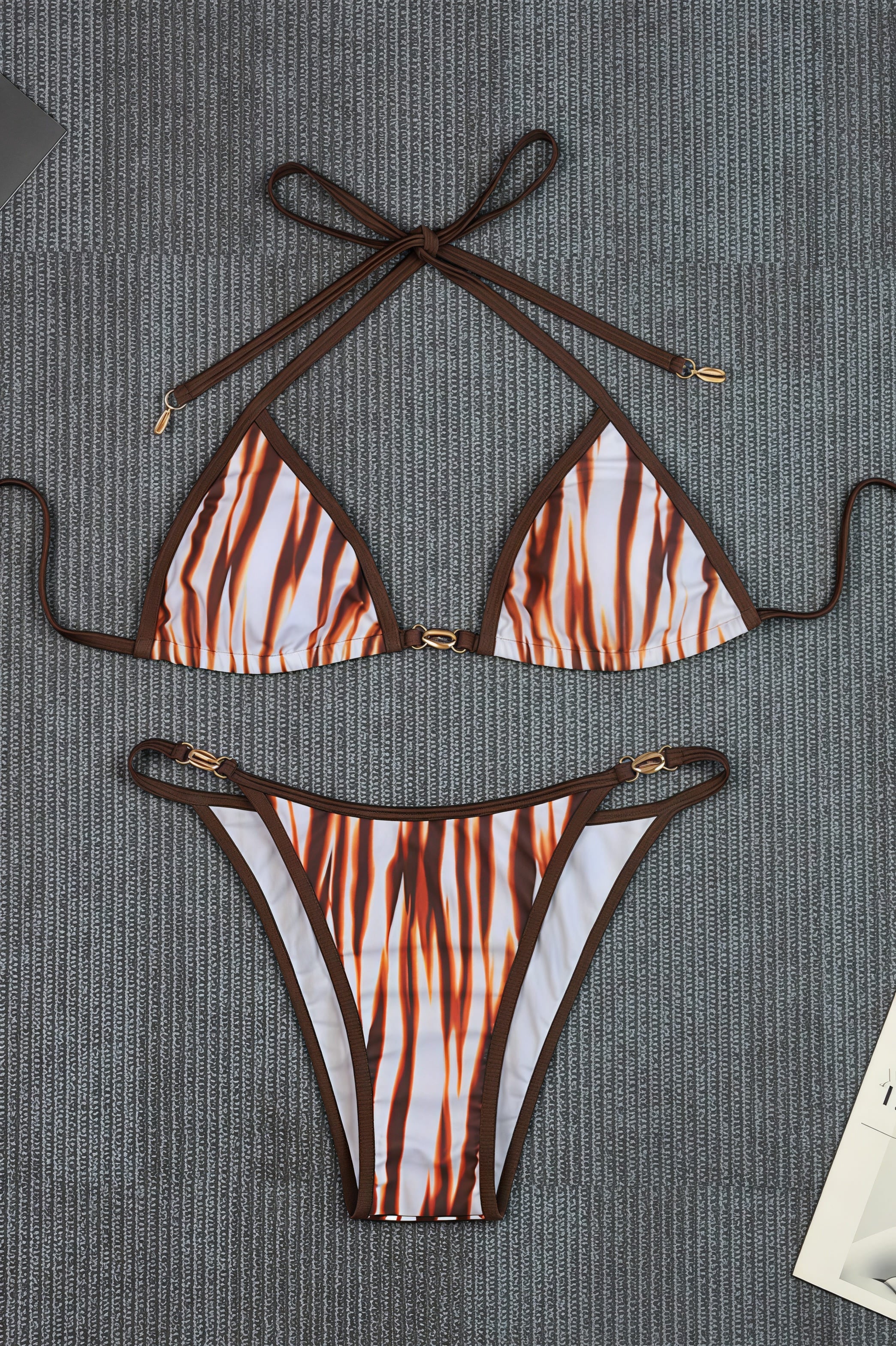 Chic Striped Print Tie Back High Waist Bikini Sets image 5