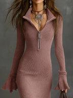 Valeria Ribbed Midi Dress detail view styled for Avrienne