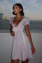 Sexy Deep V Puff Sleeve High Waist Polka Dot Mini Dress image 2