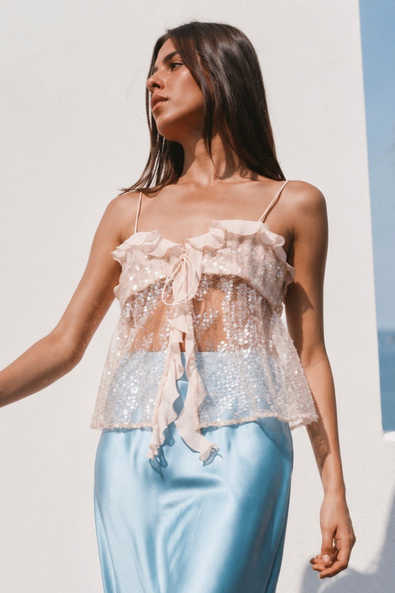 Glitter Ruffle Sequin Cropped Cami Top image 5