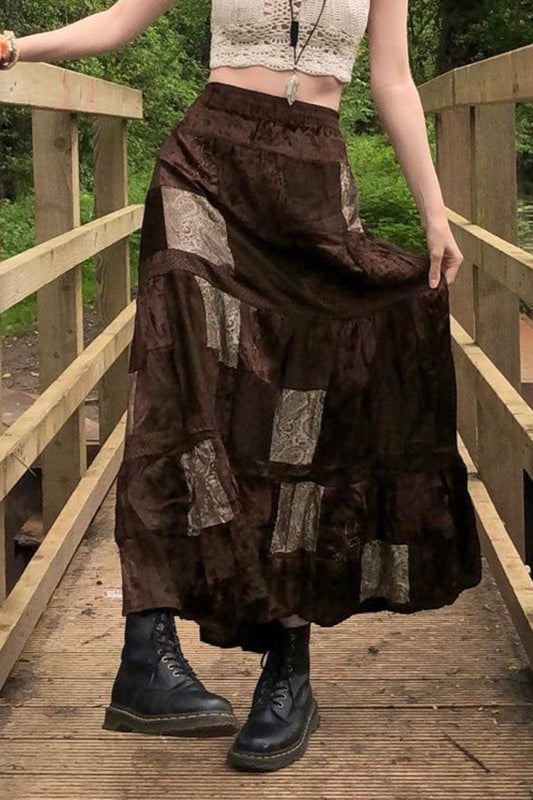 Print Velvet A-Line Skirt image 1