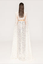 Lace Beaded Sequin Slim Cape Reception Dress image 5