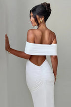 Solid Off Shoulder Ruched Formal Dress image 15