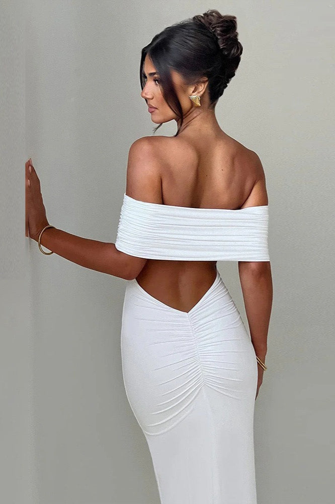 Solid Off Shoulder Ruched Formal Dress image 15