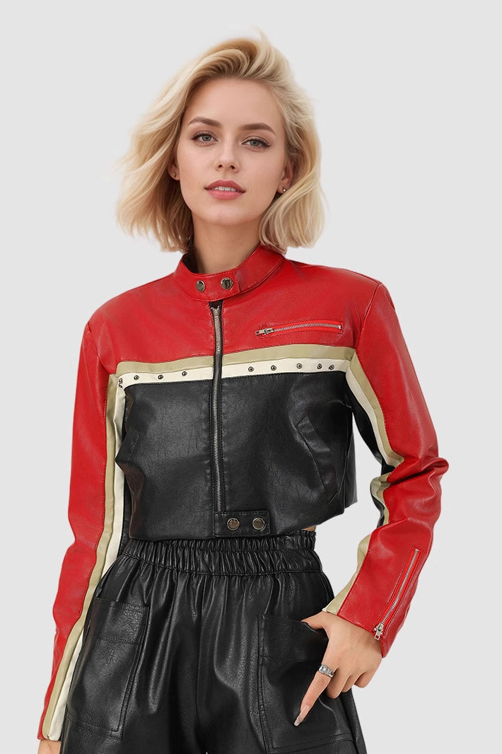 Cropped Moto Faux Leather Coat image 3
