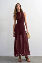 Ribbed Knit Mesh Splice Maxi Dress image 4