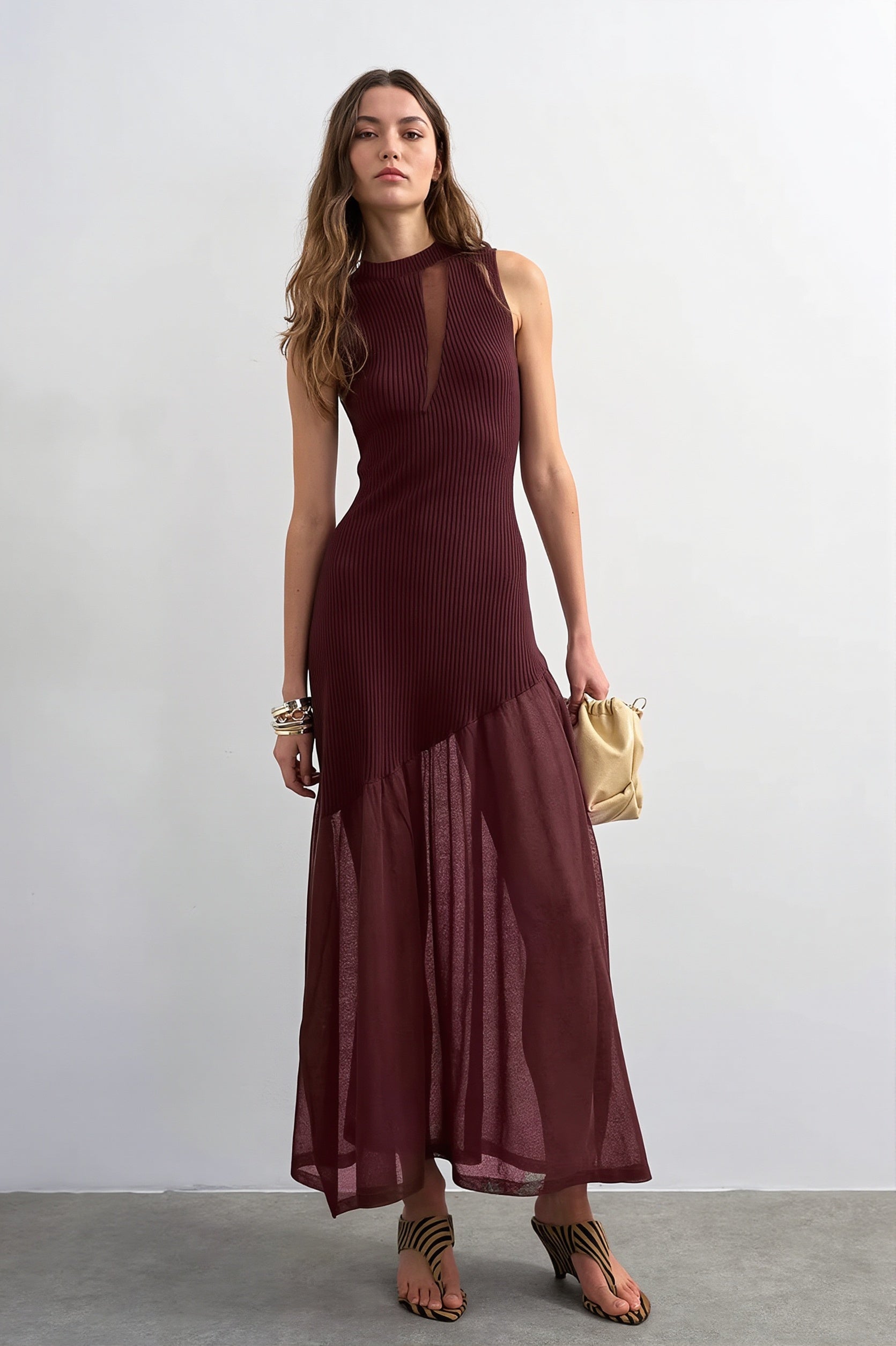 Ribbed Knit Mesh Splice Maxi Dress image 4