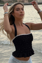 Polka Dot Ruffled Halter Tie Crop Top image 1